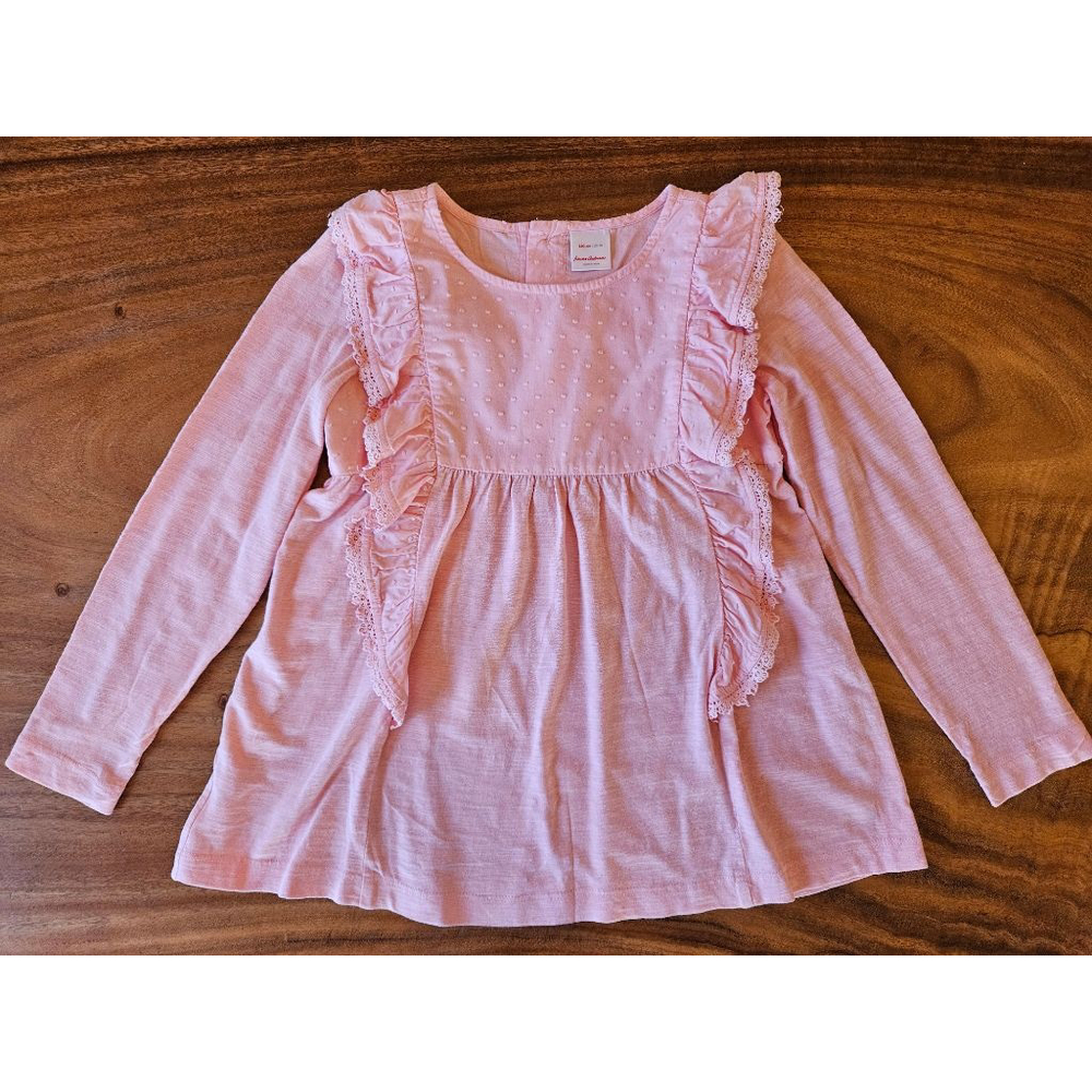 Girls Hanna Andersson Size 10 Pink Ruffle Swiss Dot Long Sleeve Tee 140cm
